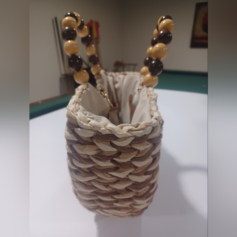 INC Brown and Cream Woven Tote Like New - Picture 4 of 7